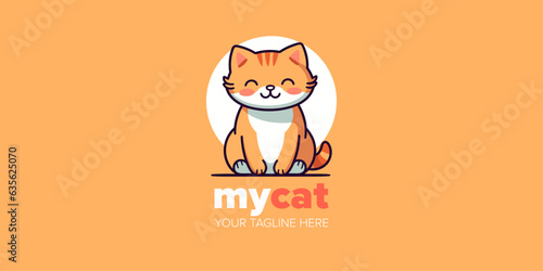 Cute minimalist orange cat serves as a Mascot Cartoon Logo Design Icon Illustration Character Hand Drawn. Perfectly Suitable for every category of business such as pet store or pet shop, toys, food