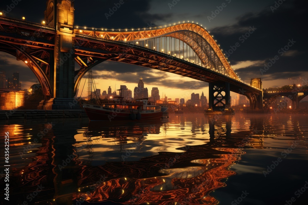 Urban Elegance: Showcasing the Synchrony of Modern Bridges and the Warm Embrace of Evening Hues