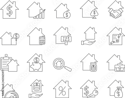 Real Estate Investment Icons Set. House, Building, Property. Editable Stroke. Simple Icons Vector Collection