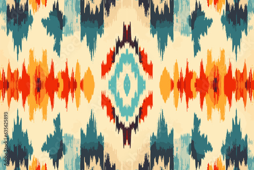 Ethnic ikat tropical traditional pattern folk antique background. Art graphic print design for carpet fabric texture textile wallpaper background backdrop rug.