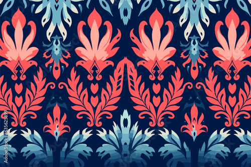 Ethnic ikat tropical traditional pattern folk antique background. Art graphic print design for carpet fabric texture textile wallpaper background backdrop rug.