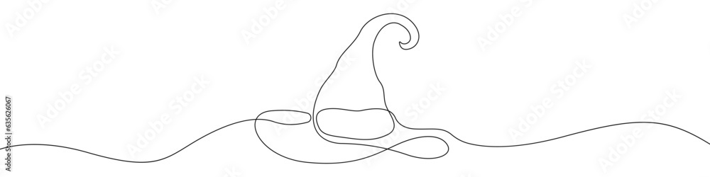 Wizard hat linear drawn continuous icon. Magic hat black one line vector icon. Line design of wizards hat on halloween. Wizard hat linear drawn continuous icon. Magic hat black one line vector icon. Line design of wizards hat on halloween.