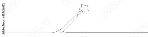 Magic wand linear drawn continuous icon. Magic staff black one line vector icon. Line design of Wizard's wand on halloween. 