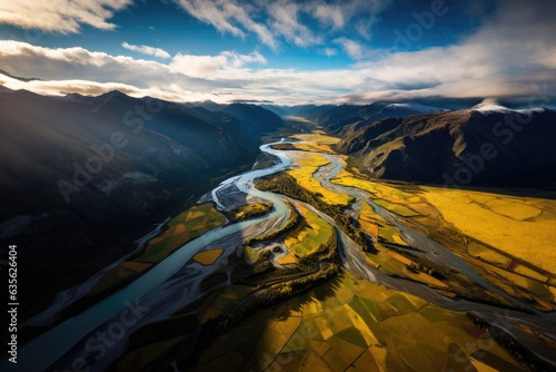 Aerial Image Of Rakaia River New Zealand ai generated photo