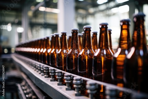 Brown Glass Beer Drink Alcohol Bottles Brewery Conveyer