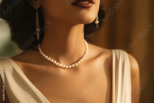 Close-Up Of Beautiful Woman With Pearl Necklace