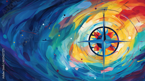 Abstract multicolor compass symbol. Artistic logo design template. Modern concept for travel, tourism, business, search.