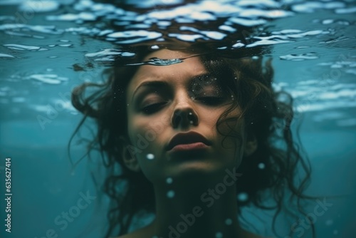 Dreamy Portrait Of Submerged Woman Inside Pool