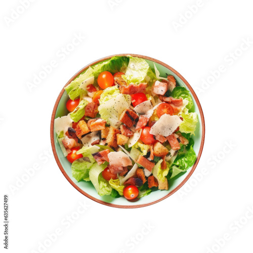 Bacon topped Caesar Salad on transparent background text space available