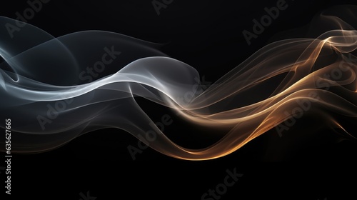 Gold and white smoke waves on a black background