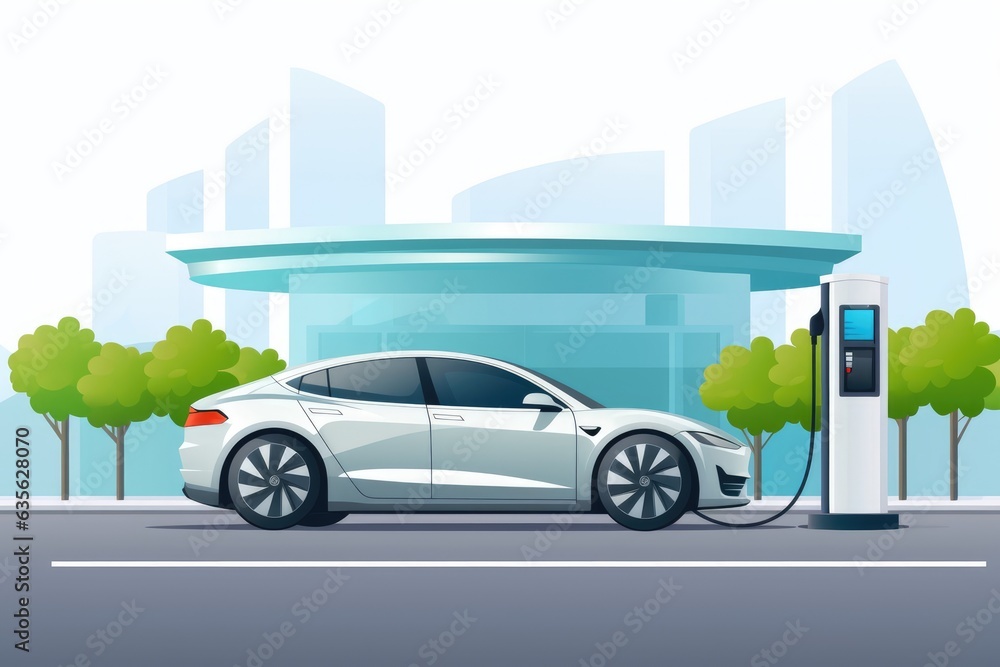 Illustration Of Modern Car At Standalone Electric