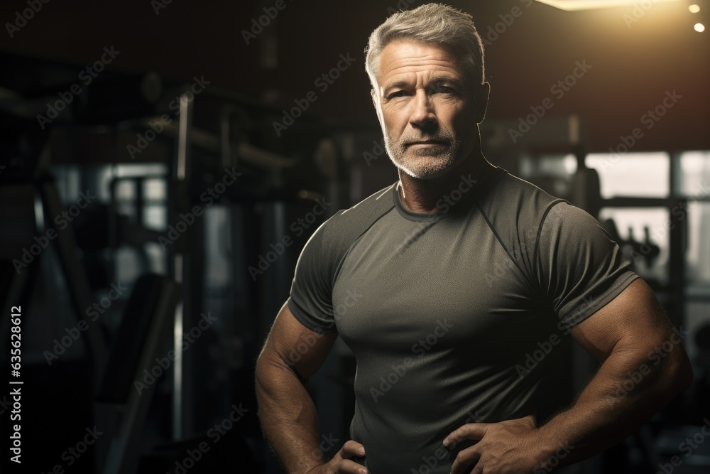 Obraz premium Portrait Of A Masculine Mature Man In The Gym