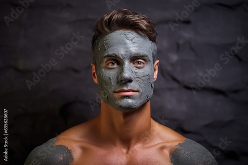 Portrait Of A Handsome Man With A Clay Facial Mask