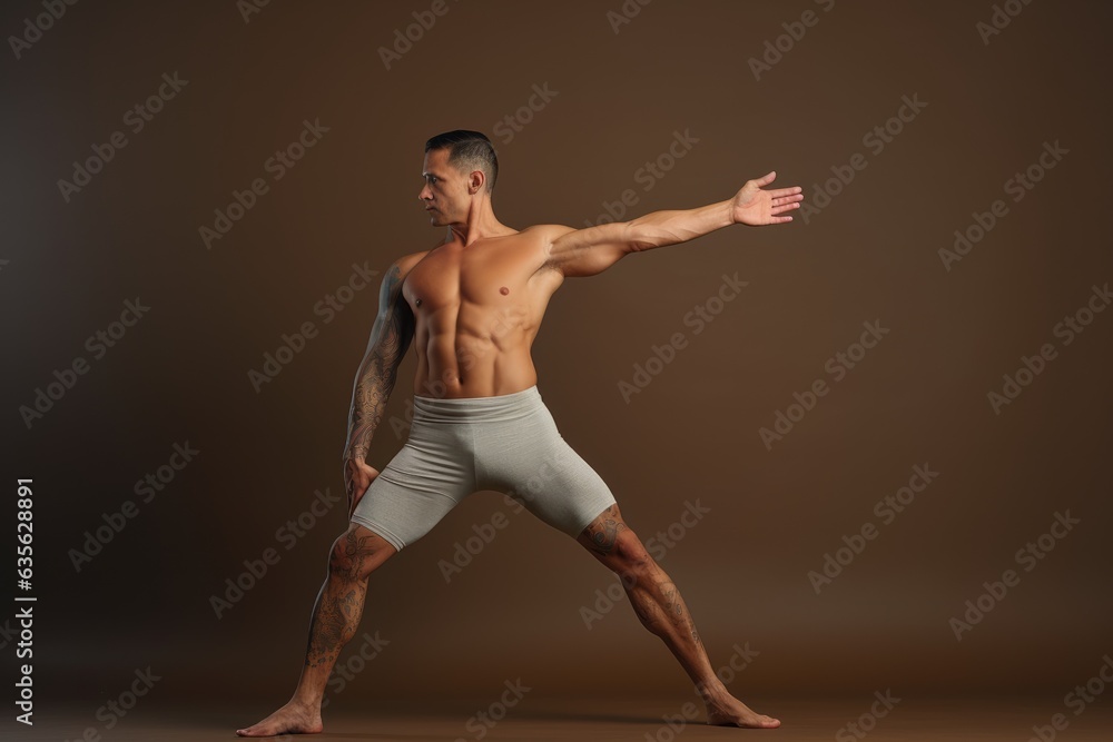 Side View Of Yoga Male Instructor Practicing Asana