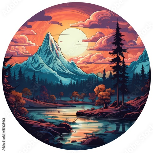 Sticker with magical mountains Isolated