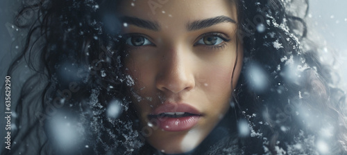 Winter Elegance: Abstract Woman Portrait on Winter background. 