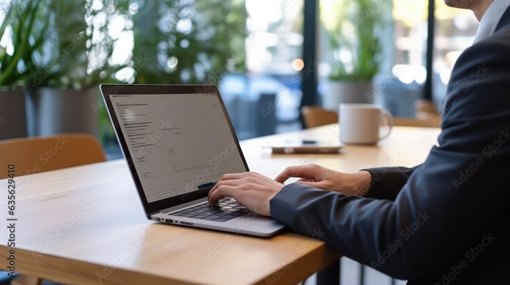 businessman working on laptop. Generative AI businessman working on laptop. Generative AI