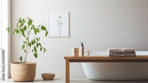 modern bathroom interior with wall. Generative AI