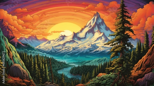 landscape with mountain using vibrant colors. Generative AI