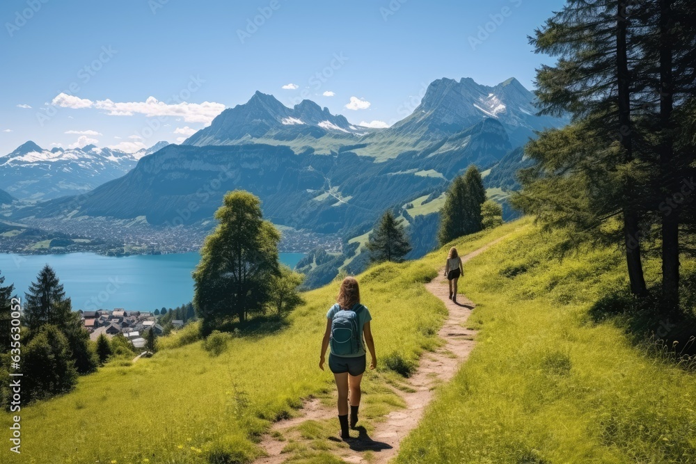 Athletic Woman Walks On Scenic Hiking Trail ai generated