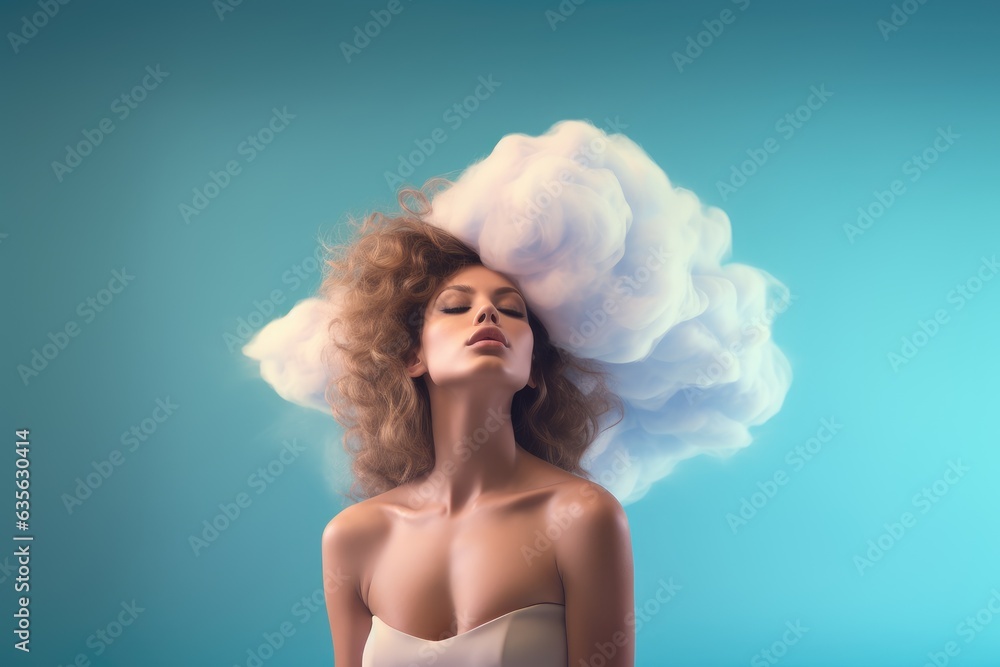 Surreal Woman Tenderly Embraces A Cloud Abstract Surreal Woman Tenderly Embraces A Cloud Abstract