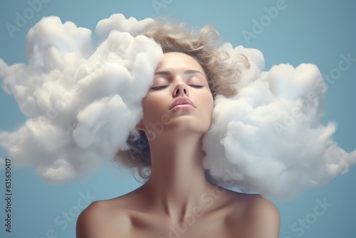 Surreal Woman Tenderly Embraces A Cloud Abstract