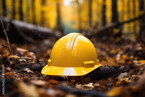 Yellow Hard Hat Background Construction Site Labor against the backdrop of the forest
