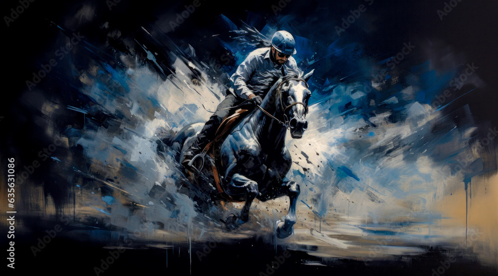 Fototapeta premium Horse Racing in an Oil Painting on Canvas Military Abstract Wallpaper Digital Art Illustration Generative AI Journal Background Backdrop Poster