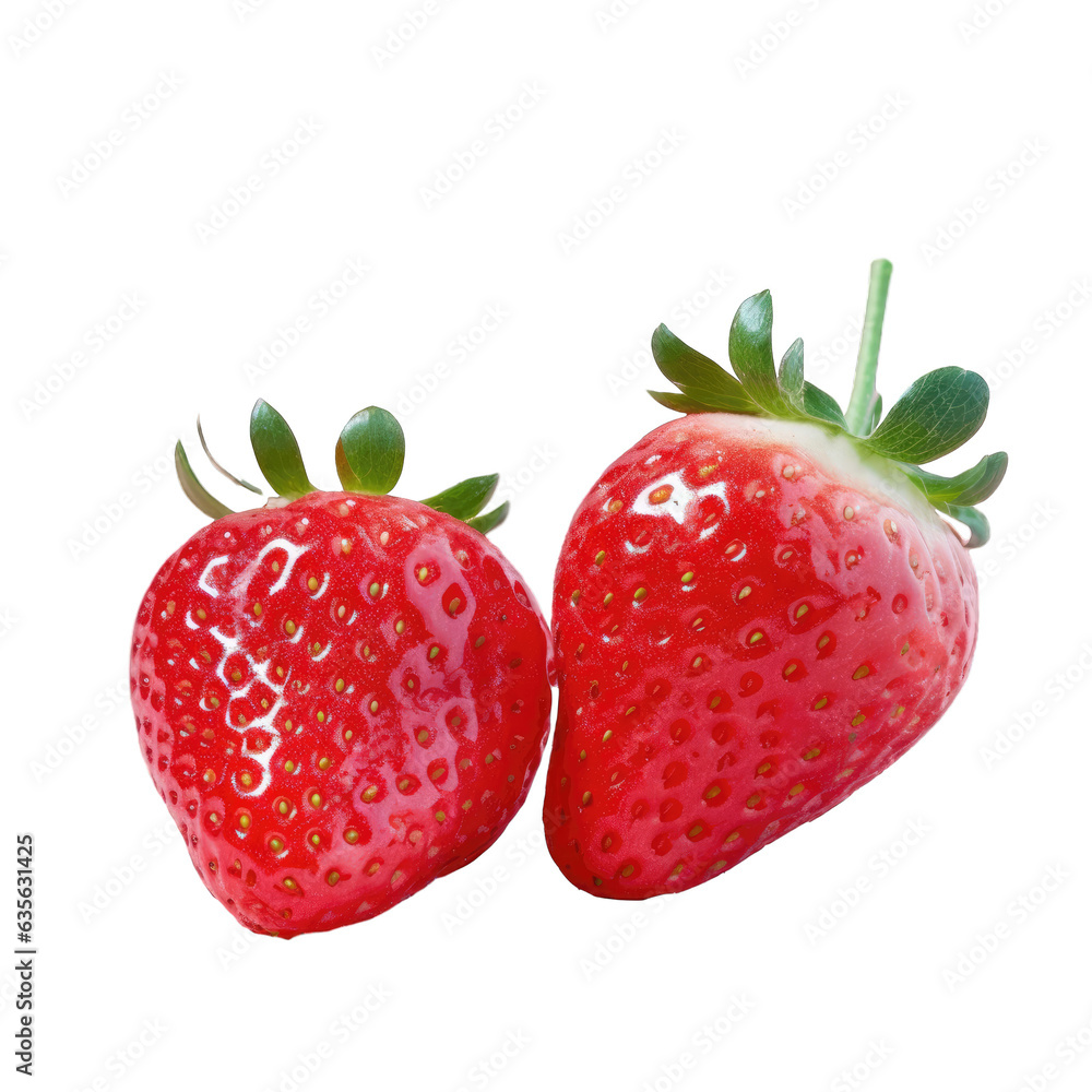 transparent background with two isolated shiny strawberries transparent background with two isolated shiny strawberries