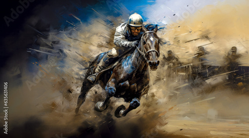 Horse Racing in an Oil Painting on Canvas Military Abstract Wallpaper Digital Art Illustration Generative AI Journal Background Backdrop Poster