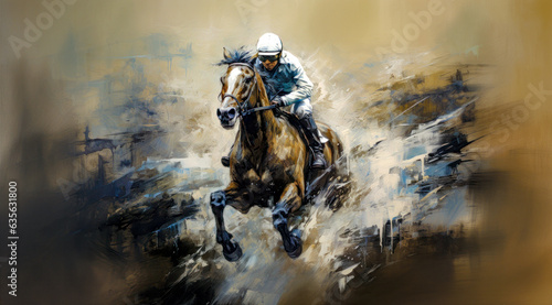 Horse Racing in an Oil Painting on Canvas Military Abstract Wallpaper Digital Art Illustration Generative AI Journal Background Backdrop Poster © Korea Saii