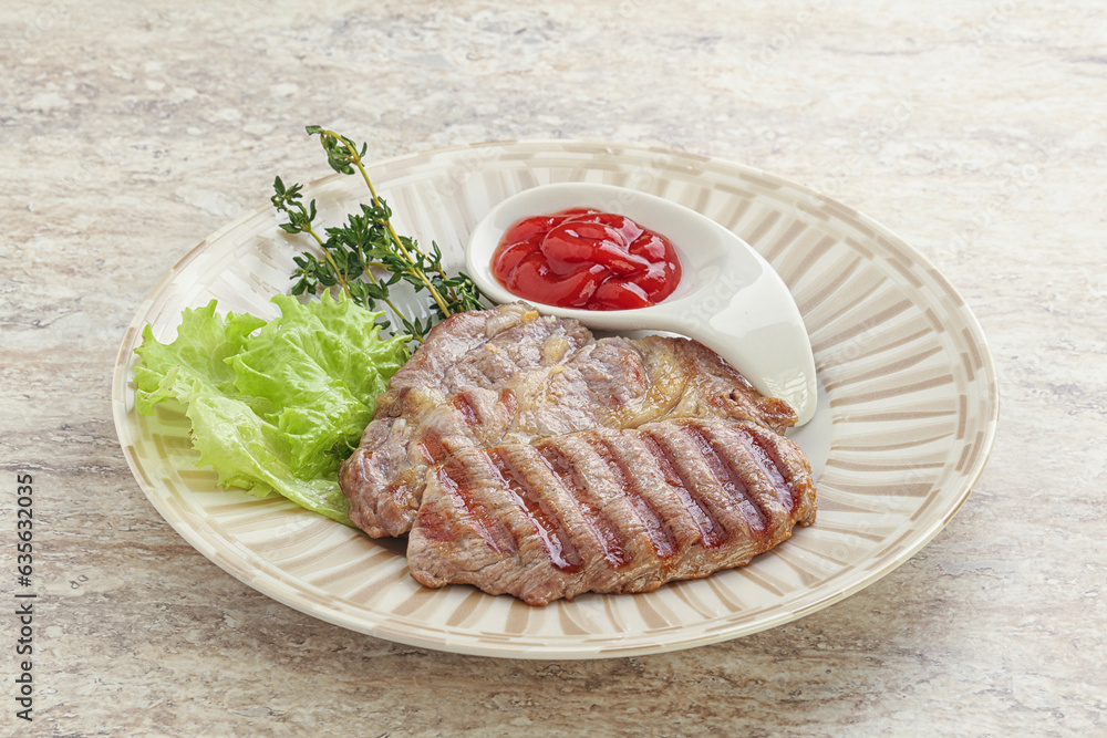 Grilled pork neck steak with ketchup Grilled pork neck steak with ketchup