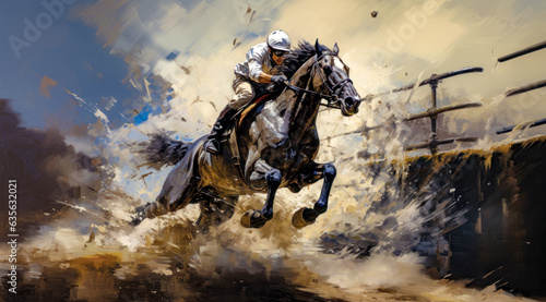 Foto Horse Racing in an Oil Painting on Canvas Military Abstract Wallpaper Digital Ar