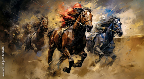 Horse Racing in an Oil Painting on Canvas Military Abstract Wallpaper Digital Art Illustration Generative AI Journal Background Backdrop Poster