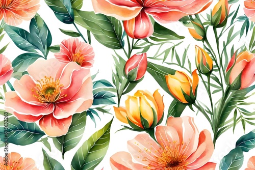 Computer drawn flower illustration.Watercolor flowers .Manual composition.Big Set watercolor elements