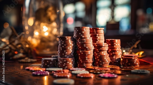 Poker Chips on a gaming tab...