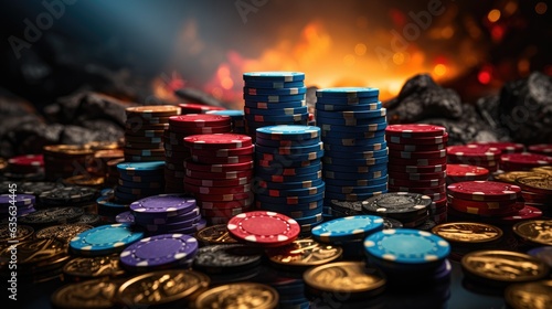 Poker Chips on a gaming tab...