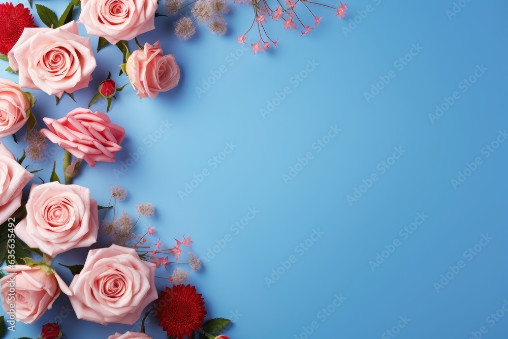 Composition of roses on blue background Composition of roses on blue background