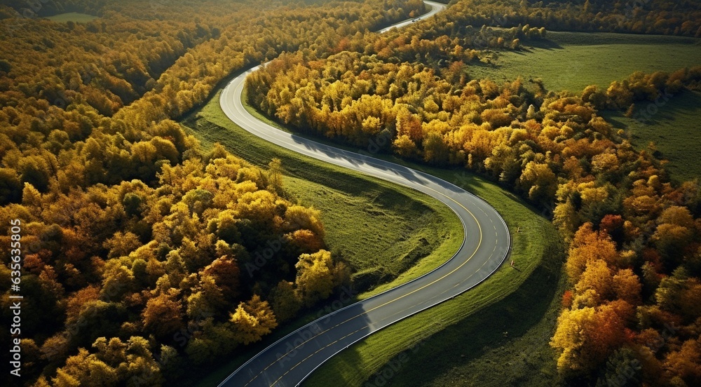 aerial view of highway in the mountains, view of the road