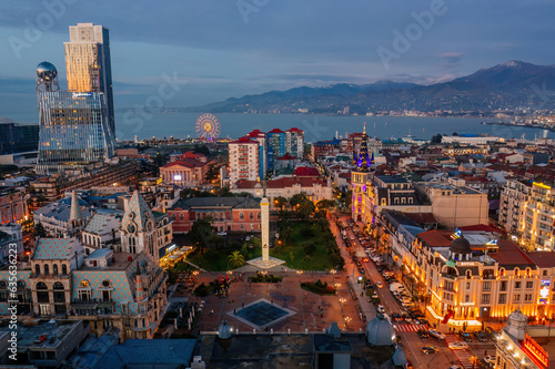 Evening Europe Square, Batumi, Georgia, aerial drone view © Mulderphoto