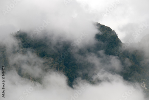 Mountains are covered in clouds