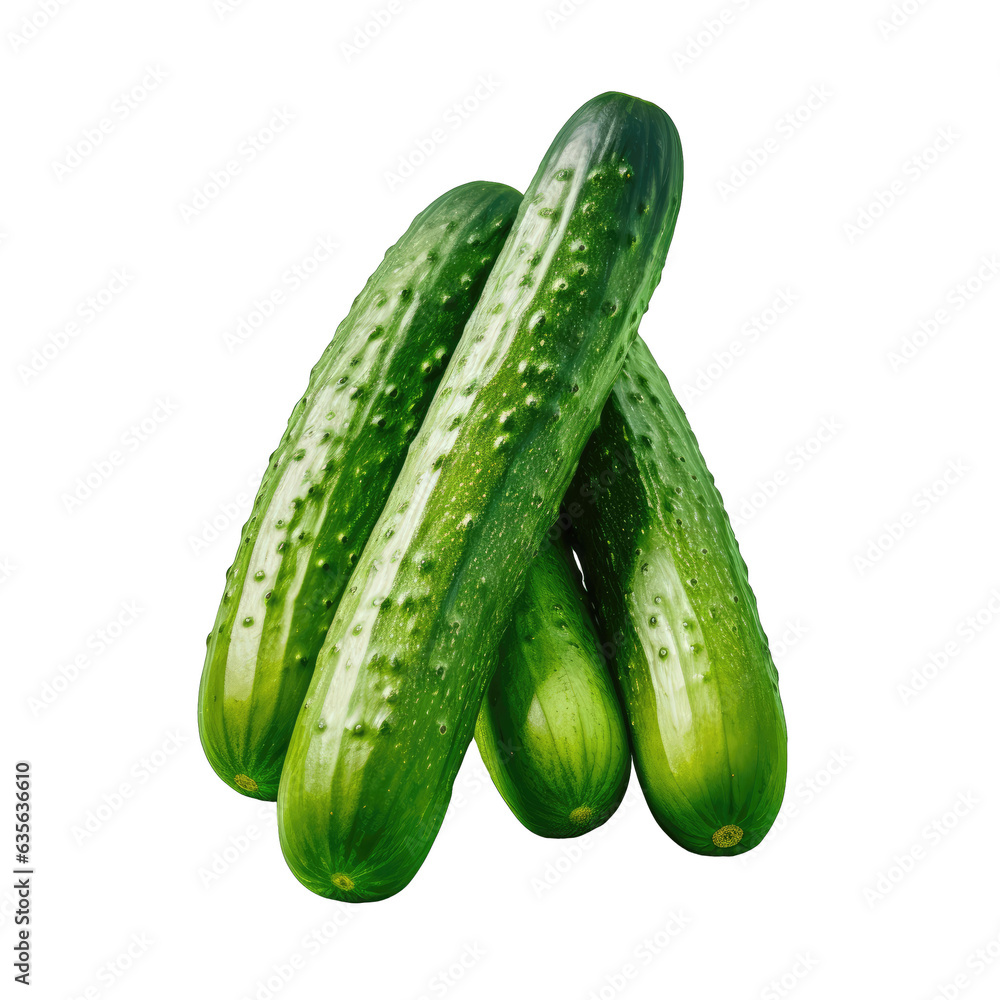 Cucumbers positioned on transparent background in a close up shot Cucumbers positioned on transparent background in a close up shot