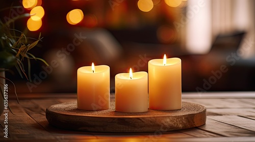 Burning Candles on Wooden Table