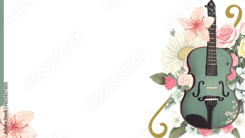 violin and flowers - music theme - greeting card - ideal for website, invitation, presentation, email, card, postcard, Cricut, book, poster, playbill, printable , banner		