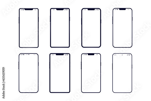 Vector phone set - Collection of various unbranded smartphones with white blank screens. Flat design on white background