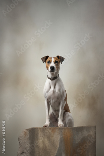 A happy and funny dog, neutral background