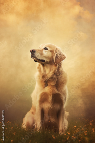 A happy and funny golden retriever dog, neutral background