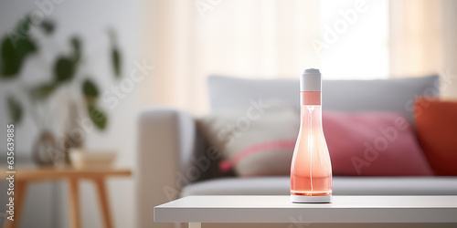 Minimalistic lava lamp on a table in a living room  against a minimalist and light interior. Picture for catalog. 