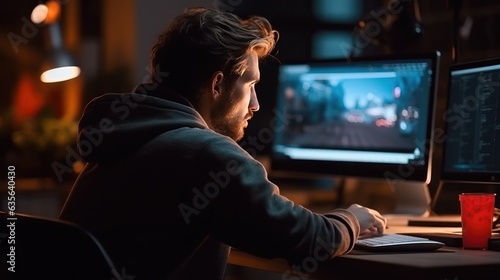 Programmer looking at monitor with smart eyes