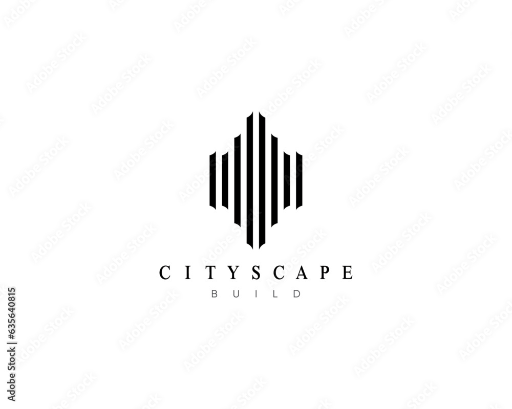 Modern cityscape logo design concept. Design for building, real estate, apartment, architecture, construction, structure, planning, skyscraper and city landscape.